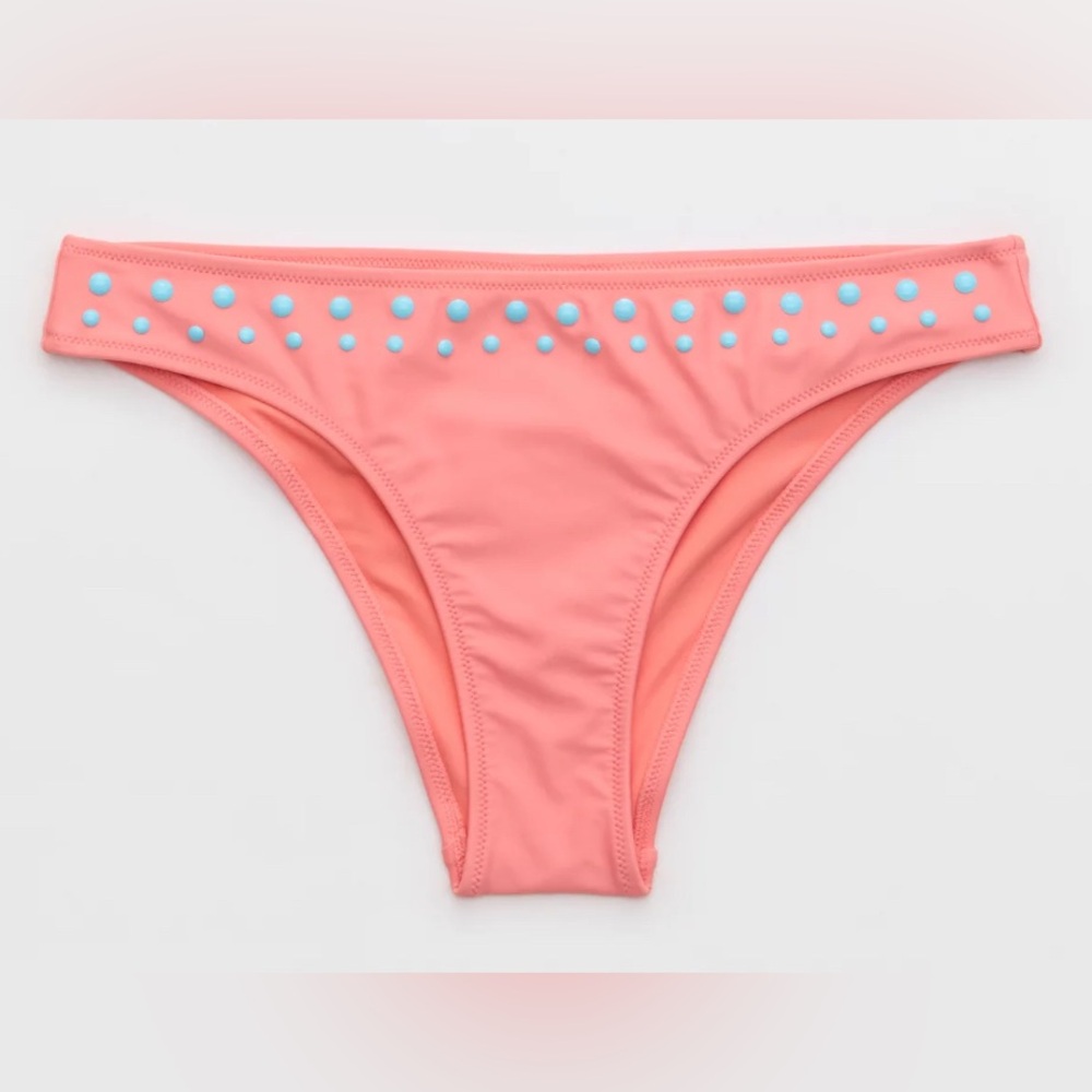 NWT Aerie Cheeky Bikini Bottom in Spicy Coral w Blue Dots - Size XS